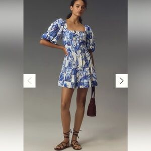 FARM Rio Garden Tiles Linen Mini Dress